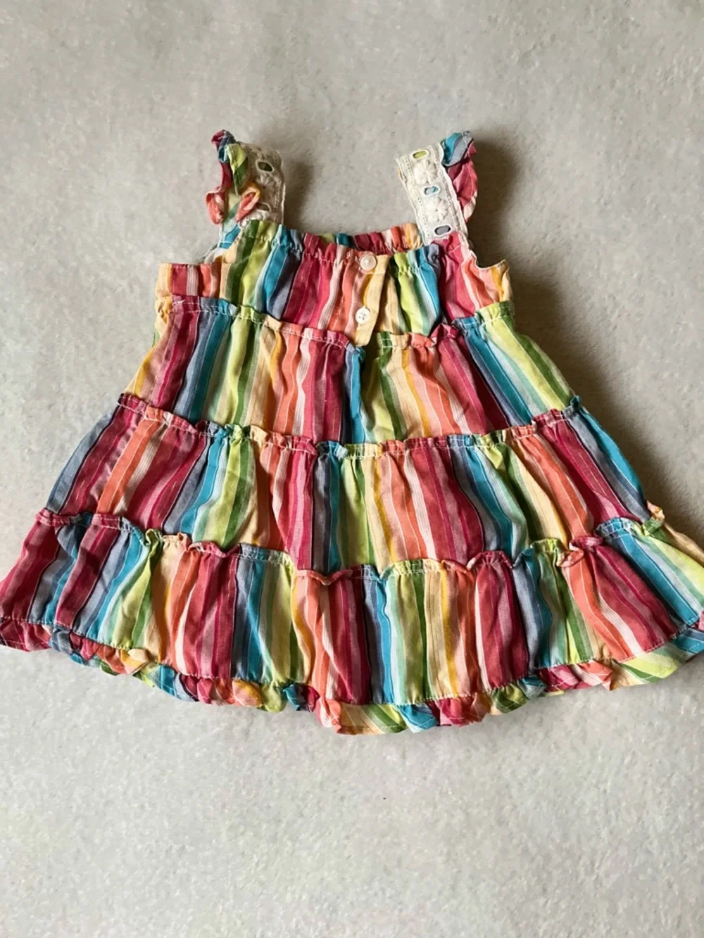 George Rainbow Stripe Ruffle Tank Dress - Pink, Yellow, Blue, Green